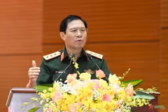 Thượng tướng Nguyễn Tân Cương phát biểu kết luận hội nghị. (Ảnh: Báo Quân đội Nhân dân)