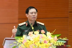 Thượng tướng Nguyễn Tân Cương phát biểu kết luận hội nghị. (Ảnh: Báo Quân đội Nhân dân)
