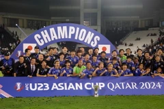 Phút đăng quang vô địch U23 châu Á 2024 của tuyển U23 Nhật Bản tại Doha, Qatar ngày 3/5/2024. (Ảnh: AFP/TTXVN)