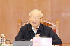 Tổng Bí thư Nguyễn Phú Trọng phát biểu kết luận phiên họp đầu tiên Tiểu ban Nhân sự Đại hội XIV của Đảng. (Ảnh : Trí Dũng/TTXVN)