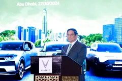 Thủ tướng Phạm Minh Chính phát biểu tại Lễ trưng bày và giới thiệu thương hiệu ôtô điện Vinfast. (Ảnh: Dương Giang/TTXVN)