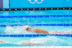 Huy Hoàng thi đấu ở làn bơi số 2. (Ảnh: Hoàng Linh/TTXVN) 