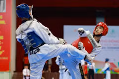 Thi đấu đối kháng môn Taekwondo. (Ảnh minh họa. Thanh Tùng/TTXVN)