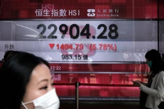 Bảng chỉ số chứng khoán tại Hong Kong, Trung Quốc. (Ảnh: AFP/TTXVN)