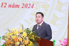 Tân Chủ tịch UBND tỉnh Yên Bái Nguyễn Tuấn Anh phát biểu tại Kỳ họp. (Ảnh: Đinh Thùy/TTXVN)