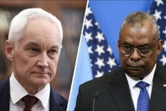 Bộ trưởng Quốc phòng Nga Andrei Belousov và người đồng cấp Mỹ Lloyd Austin. (Ảnh: GettyImages)