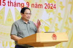 Thủ tướng Phạm Minh Chính chủ trì Hội nghị Thường trực Chính phủ với các địa phương về khắc phục hậu quả cơn bão số 3. (Ảnh: Dương Giang/TTXVN)