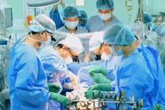 Các bác sỹ Bệnh viện Đại học Y dược Thành phố Hồ Chí Minh tiến hành ghép tim cho người bệnh. (Ảnh: TTXVN phát)