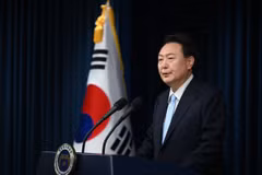 Tổng thống Hàn Quốc Yoon Suk Yeol phát biểu tại thủ đô Seoul. (Ảnh: Yonhap/TTXVN)