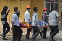 Đưa người bị thương đên nơi điều trị. (Ảnh: TTXVN phát)