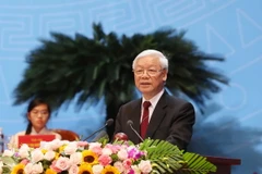 Tổng Bí thư Nguyễn Phú Trọng phát biểu tại Lễ khai mạc Đại hội đại biểu Phụ nữ toàn quốc lần thứ XII. (Ảnh TTXVN)