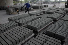 Vận chuyển sản phẩm gạch không nung. (Ảnh: Trọng Đạt/TTXVN)