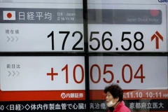 Bảng tỷ giá chứng khoán tại thủ đô Tokyo. (Nguồn: AP/TTXVN)