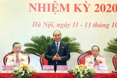 Thủ tướng Chính phủ Nguyễn Xuân Phúc dự và chỉ đạo Đại hội đại biểu Đảng bộ Công an Trung ương lần thứ VII nhiệm kỳ 2020-2025. (Ảnh: Thống Nhất/TTXVN)