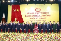 Các lãnh đạo Đảng, Nhà nước và lãnh đạo tỉnh Vĩnh Phúc tại Đại hội. (Ảnh: Hoàng Hùng/TTXVN)