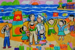 Bức tranh “Bác Hồ đến thăm huyện đảo Trường Sa” của Lê Anh Hoa (Lâm Đồng) đoạt giải Nhì. (Ảnh: BTC)