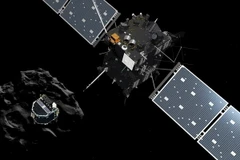Hình mô phỏng robot Philae được tách từ tàu thăm dò không gian Rosetta và "hạ cánh" xuống bề mặt sao chổi. (Ảnh: AFP/TTXVN)