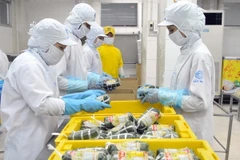 Đóng gói sản phẩm giò lụa tại Công ty Cổ phần Chế biến hàng xuất khẩu Cầu Tre, TP. Hồ Chí Minh. (Ảnh: An Hiếu/TTXVN)