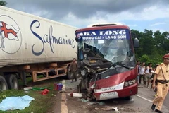 Hiện trường vụ tai nạn. (Ảnh: Nguyễn Hoàng/Vietnam+)