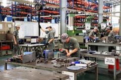Công nhân làm việc tại Công ty Cơ khí Động lực Toàn Cầu, khu công nghiệp Giang Điền, huyện Trảng Bom (Đồng Nai). (Ảnh: Hồng Đạt/TTXVN)