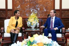 Chủ tịch nước Trần Đại Quang tiếp Bà Kgomotso Ruth Magau, Đại sứ Đặc mệnh toàn quyền Cộng hoà Nam Phi tại Việt Nam đến chào từ biệt. (Ảnh: Nhan Sáng/TTXVN)