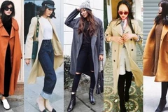 Quý cô thời trang Việt lăngxê áo khoác dáng dài ngày lạnh