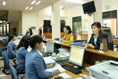 Khách hàng giao dịch tại Kho bạc Nhà nước huyện Nam Từ Liêm, Hà Nội. (Ảnh: Hoàng Hùng/TTXVN)