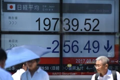 Chỉ số Nikkei 225 tại thị trường chứng khoán Tokyo ngày 9/8. (Nguồn: AFP/TTXVN)