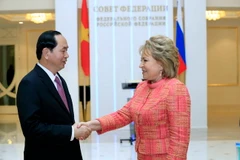 Chủ tịch nước Trần Đại Quang hội kiến với Chủ tịch Hội đồng Liên bang Nga V. Matvienko. (Ảnh: Nhan Sáng/TTXVN)