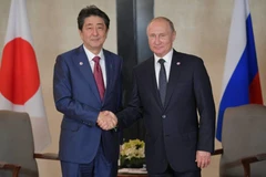 Tổng thống Vladimir Putin (phải) và Thủ tướng Nhật Bản Shinzo Abe (trái). (Nguồn: The Japan Times)