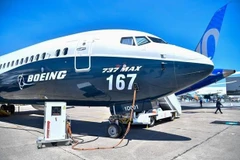 Máy bay Boeing 737 MAX 9 trưng bày tại Triển lãm hàng không quốc tế Paris, Pháp. (Nguồn: THX/TTXVN)