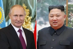 Tổng thống Nga Vladimir Putin (trái) và Nhà lãnh đạo Triều Tiên Kim Jong-un. (Nguồn: AFP/TTXVN)