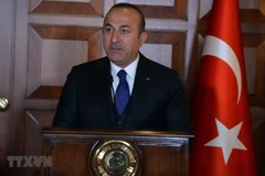 Ngoại trưởng Thổ Nhĩ Kỳ Mevlut Cavusoglu tại cuộc họp báo ở Ankara. (Ảnh: THX/TTXVN)