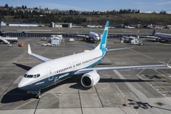 Máy bay Boeing 737 MAX 7 trưng bày tại nhà máy của Boeing ở Seattle, Washington, Mỹ. (Ảnh: AFP/TTXVN)