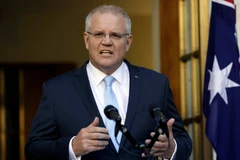 Thủ tướng Australia Scott Morrison phát biểu tại cuộc họp báo ở Canberra. (Ảnh: AFP/TTXVN)