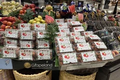 Chiều 7/7, lô vải thiều tươi Bắc Giang đầu tiên do Công ty VIFOCO xuất khẩu chính ngạch sang thị trường Thái Lan đã được Tập đoàn The Mall giới thiệu với người tiêu dùng Thái Lan tại bảy trung tâm thương mại của tập đoàn này. (Ảnh: Đỗ Sinh/TTXVN)