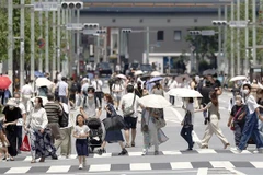 Người dân di chuyển trên đường phố tại thủ đô Tokyo (Nhật Bản). (Ảnh: Kyodo/TTXVN)
