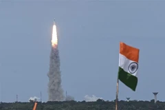 Vụ phóng tàu Chandrayaan-3 từ Trung tâm Vũ trụ Satish Dhawan tại bang Andhra Pradesh, miền Nam Ấn Độ hồi giữa tháng trước. (Ảnh: AFP/TTXVN)