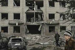 Tòa nhà bị phá hủy trong xung đột tại Sloviansk (Ukraine), ngày 27/3/2023. (Ảnh: AFP/TTXVN)