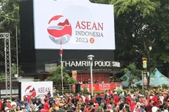 Ápphích cổ động Năm Chủ tịch ASEAN Indonesia 2023. (Ảnh: Hữu Chiến/TTXVN)
