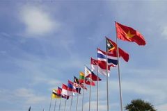Quốc kỳ các nước tham dự ASEAN Para Games 12. (Ảnh: Hoàng Minh/TTXVN)