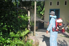 Lực lượng y tế phun hóa chất diệt muỗi tại khu dân cư. (Ảnh: Dư Toán/TTXVN)