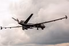 Máy bay do thám không người lái MQ-9 Reaper của Mỹ tham gia bay huấn luyện tại Michigan (Mỹ). (Ảnh: AFP/TTXVN)