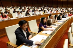 Các đại biểu Quốc hội biểu quyết thông qua Nghị quyết phê chuẩn quyết toán ngân sách nhà nước năm 2014. (Ảnh: An Đăng/TTXVN)