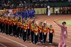 Các đoàn vận động viên về tham dự. (Ảnh: Thanh Tùng/TTXVN)