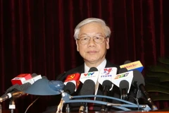 Tổng Bí thư Nguyễn Phú Trọng phát biểu bế mạc Hội nghị. (Ảnh: Trí Dũng/TTXVN)