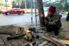 Người dân đốt lửa sưởi ấm chống rét ở thành phố Vinh, Nghệ An. (Ảnh: Thanh Tùng/TTXVN)