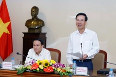 Ông Võ Văn Thưởng, Ủy viên Bộ Chính trị, Bí thư Trung ương Đảng, Trưởng Ban Tuyên giáo Trung ương phát biểu tại buổi làm việc. (Ảnh: An Đăng/TTXVN)