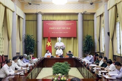 Chủ tịch nước Nguyễn Xuân Phúc, Trưởng ban Chỉ đạo xây dựng Đề án phát biểu tại Phiên họp. (Ảnh: Thống Nhất/TTXVN)