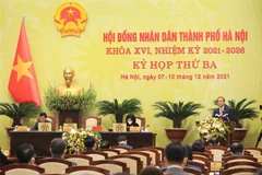 Chủ tịch HĐND thành phố Hà Nội Nguyễn Ngọc Tuấn phát biểu khai mạc kỳ họp thứ ba. (Ảnh: Văn Điệp/TTXVN)